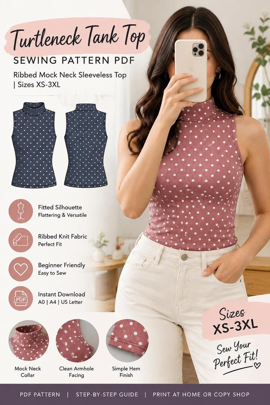 Ribbed Sleeveless Turtleneck sewing pattern preview