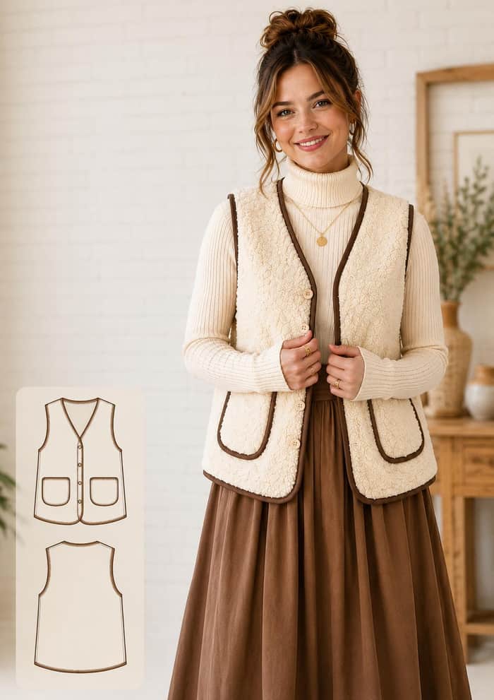 Button Front V Neck Vest listing image 2 of 5
