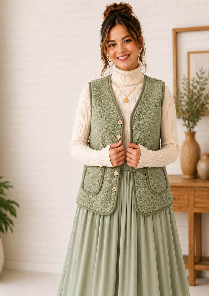 Button Front V Neck Vest listing image 3 of 5