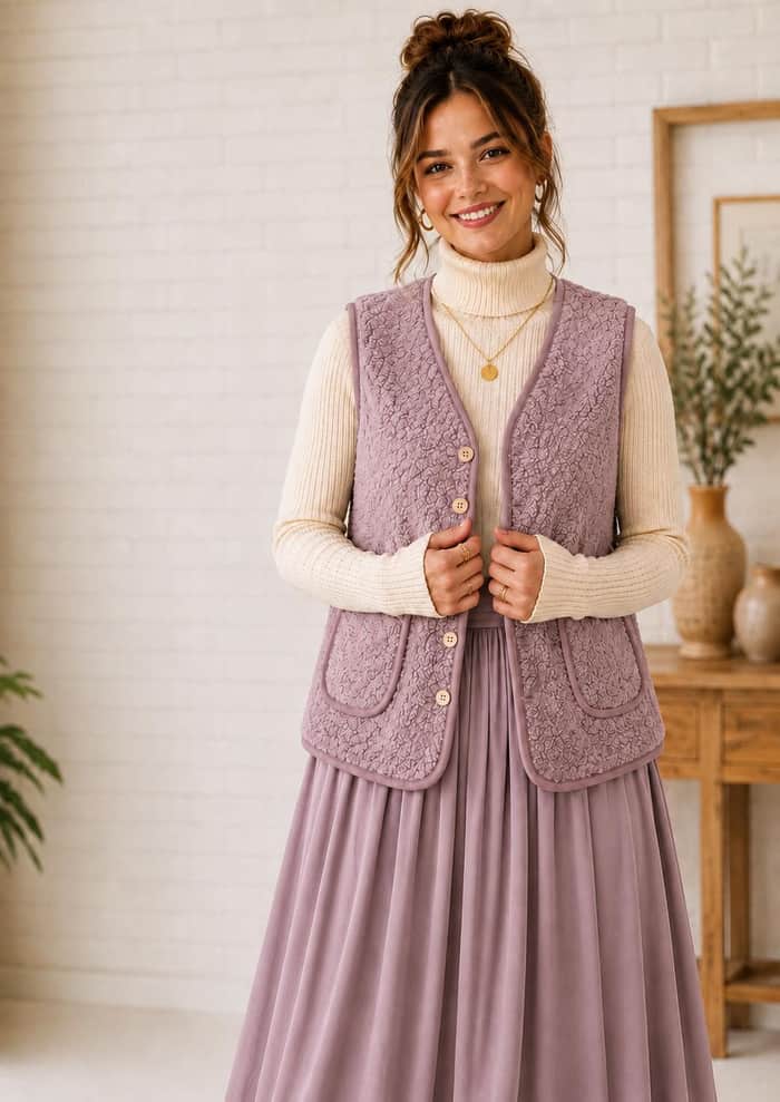 Button Front V Neck Vest listing image 4 of 5