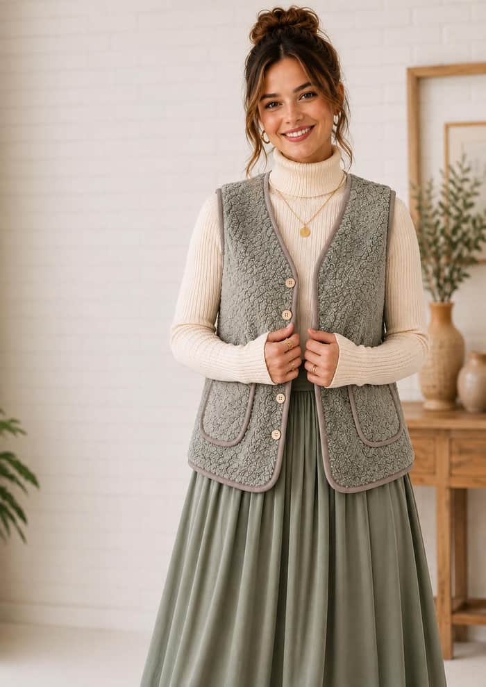 Button Front V Neck Vest listing image 5 of 5