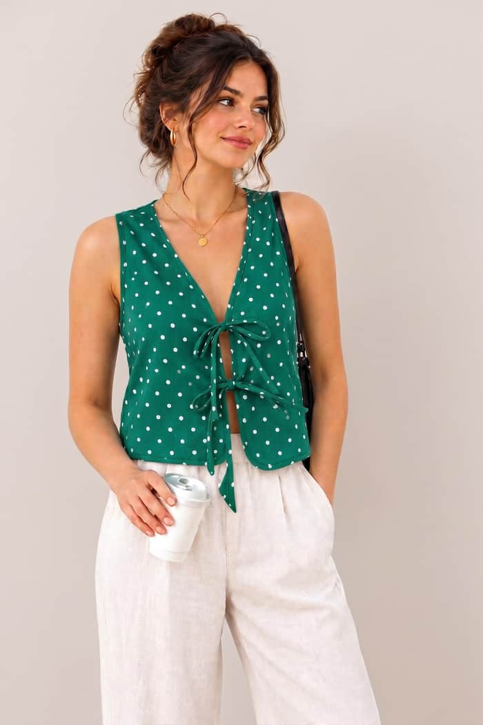 Tie Front Cropped Vest listing image 4 of 5