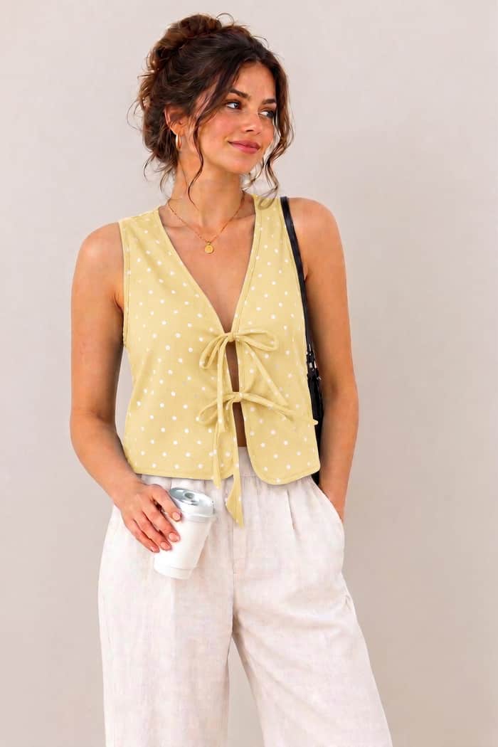 Tie Front Cropped Vest listing image 5 of 5