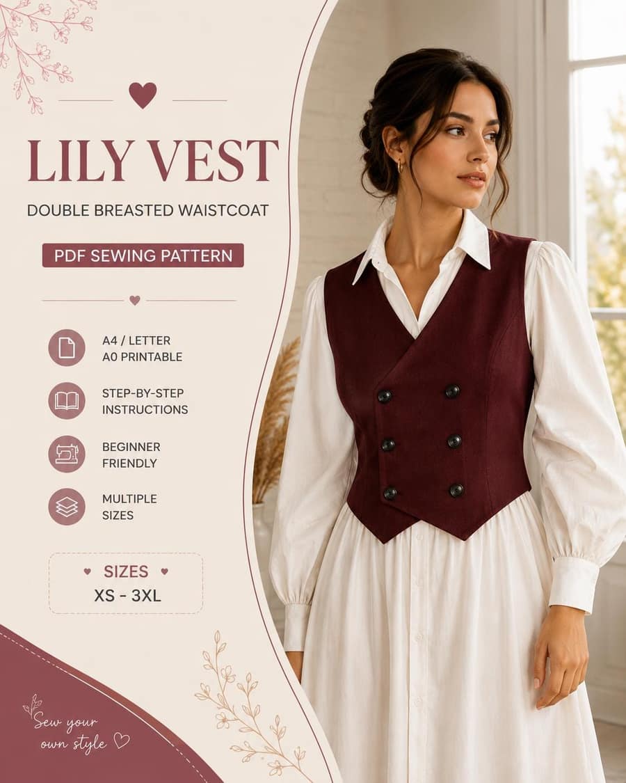 Women's Double Breasted Vest sewing pattern preview