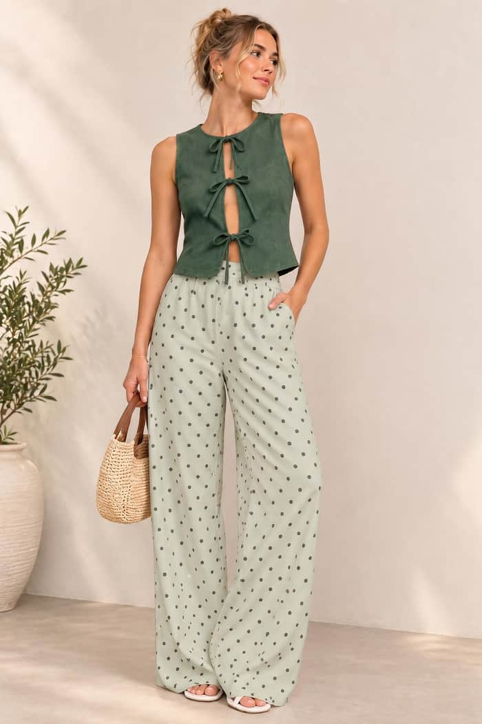 Tie Front Sleeveless Vest Top listing image 3 of 5