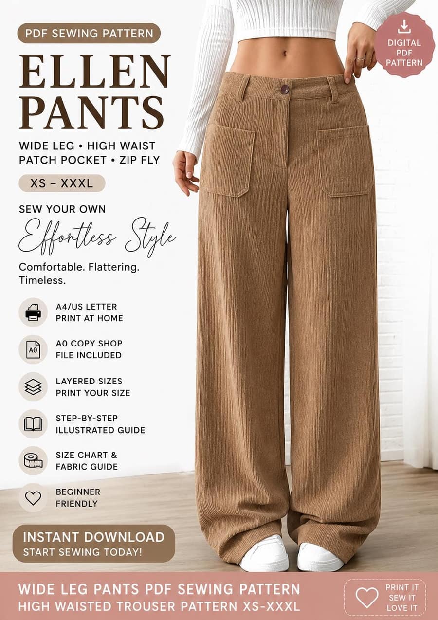 Wide Leg High Waisted Pants Trouser Xs Xxxl sewing pattern preview