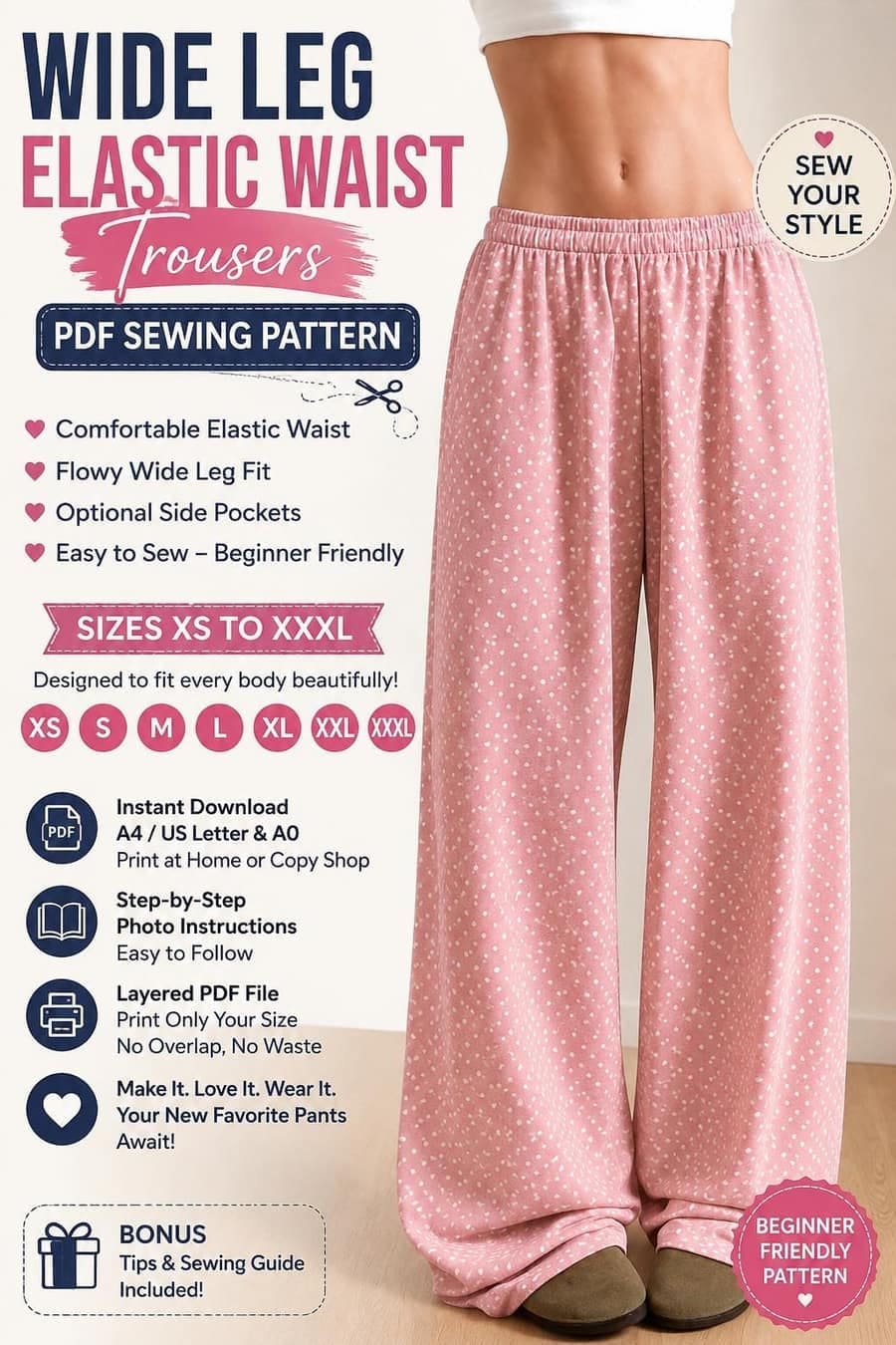 Plus Size Wide Leg Palazzo Pants sewing pattern preview