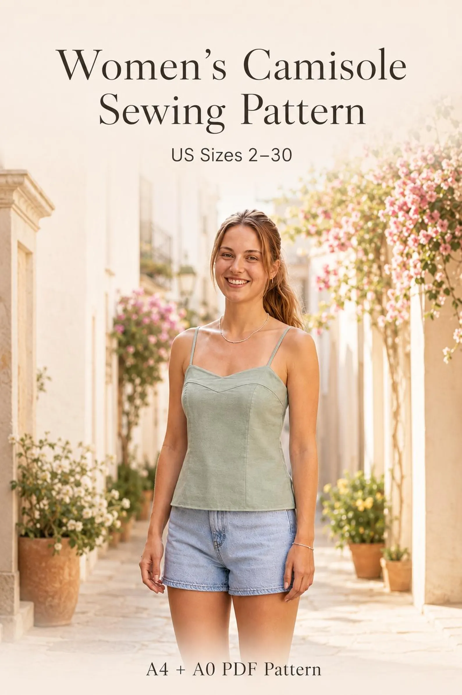 Camisole pattern detail showing darts and neckline
