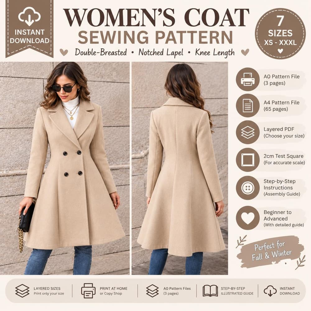 Women's Double Breasted Coat sewing pattern preview