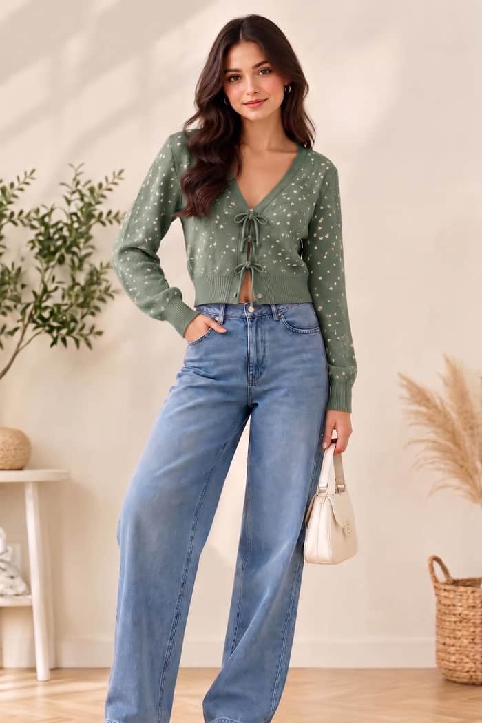 Cropped Tie Front Cardigan listing image 4 of 5