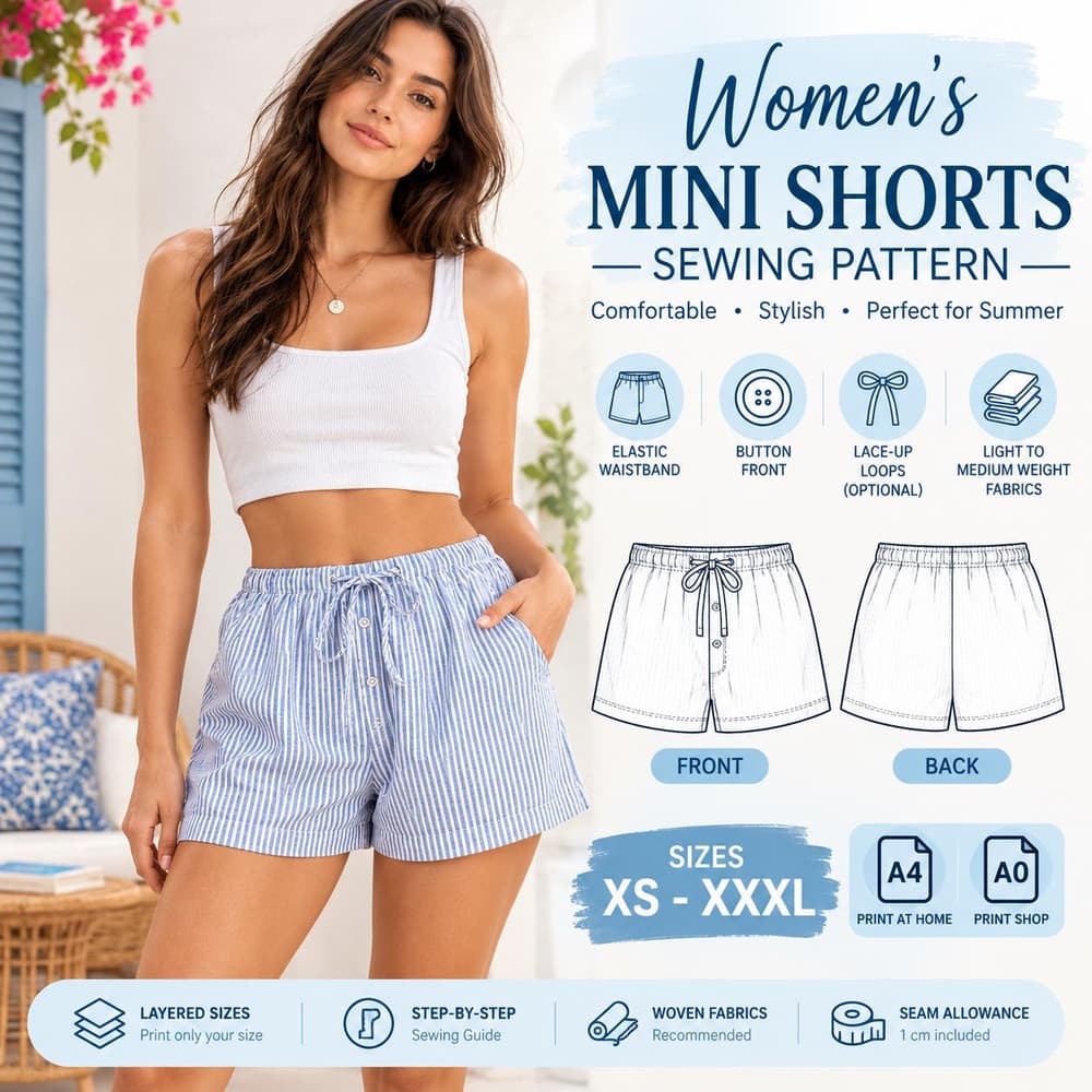 Women's Mini Button Front Shorts sewing pattern preview