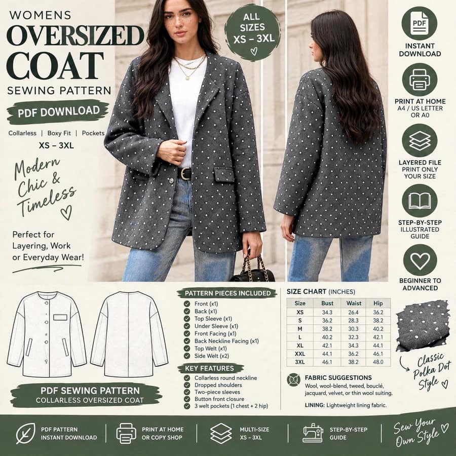 Women's Oversized Boxy Coat sewing pattern preview