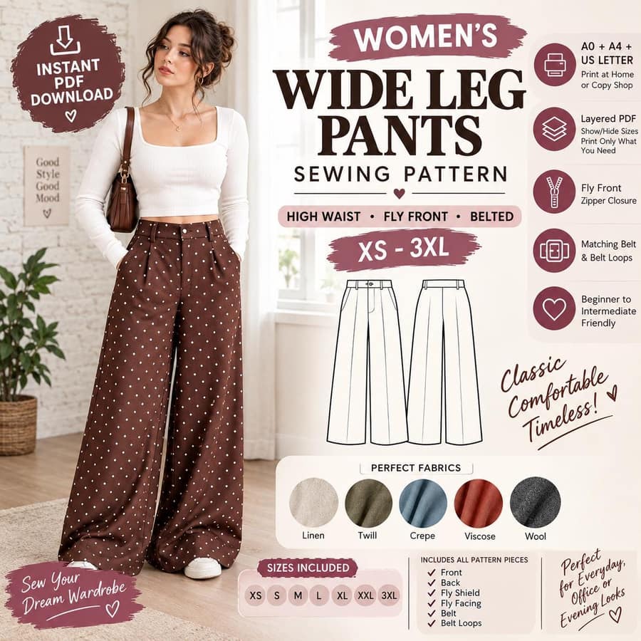 Women's Wide Leg Pants sewing pattern preview